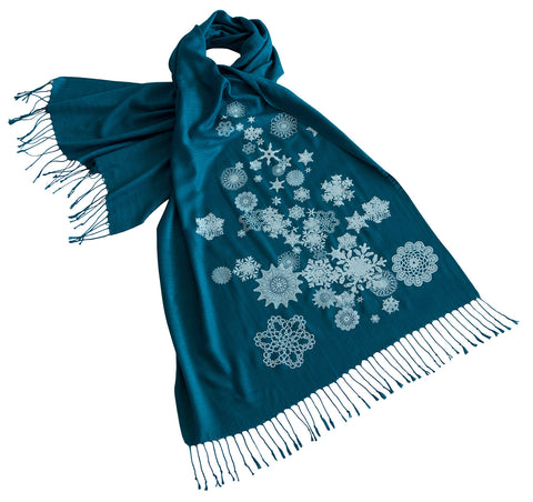 Snowflake Scarf. Snow Print Linen-Weave Pashmina