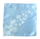 Snowflake silkscreened pocket square. White print on sky blue, by Cyberoptix