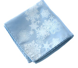 Snow flake print pocket square. White on sky blue, by Cyberoptix