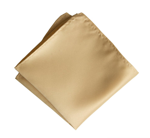 Soft Gold Pocket Square. Tan Solid Color Satin Finish, No Print