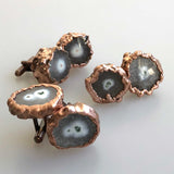 Clear White Solar Quartz Stalactite Slice Cufflinks, electroformed copper