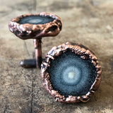 Solar Quartz Stalactite Slice Cufflinks, electroformed copper