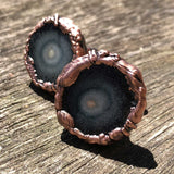 Smoky Solar Quartz Stalactite Slice Cufflinks, electroformed copper