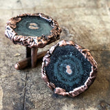 Smoky Solar Quartz Stalactite Slice Cufflinks, electroformed copper