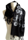 Solar & Lunar Eclipse scarf: silver on black pashmina