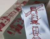 Apollo Soyuz men's tie. Crimson ink on sky blue.