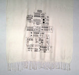  Black ink on cream pashmina.