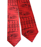 Spark Plug Necktie. Black on Red.