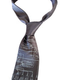 Spark Plug Necktie. Pale gray on charcoal.