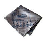 Spark Plug pocket square: cobalt on silver.