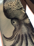 Cyberoptix Squid Necktie. Black ink on sage green.