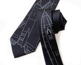SR-71 Necktie. Dove grey print on black.