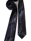 SR-71 Necktie. Dove grey print on black.