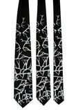 Stag Party neckties. Silver on black standard, narrow, skinny.