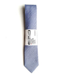 Blue textured solid linen + silk blend woven necktie.