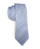 Blue textured solid linen + silk blend woven necktie.