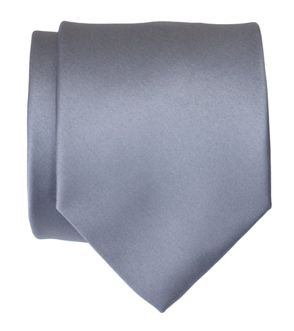 Steel Blue Necktie. Solid Color Blue-Gray Satin Finish Tie, No Print