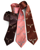 Steer skull neckties by Cyberoptix. Dark brown, dark salmon, cinnamon.