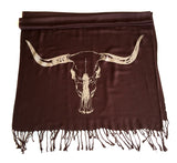 dark brown longhorn steer skull scarf