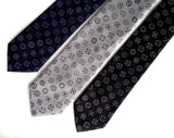 Gun Sight ties: Dove grey on navy, black on silver, dove grey on black.