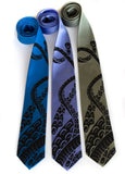Cthulhu Neckties. Black on narrow periwinkle, electric blue, sage.
