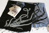 Silver ink on black silk scarf.