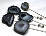 Druzy Agate Geode Lapel Pins, raw stone stick pins