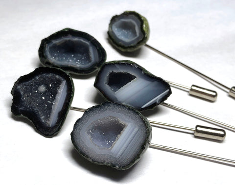 Druzy Agate Geode Lapel Pin, raw stone stick pin
