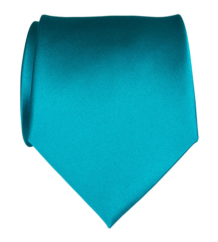Teal Blue Necktie. Light Blue Solid Color Satin Finish Tie, No Print