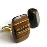 Tigers Eye Cufflinks, rounded square polished stone cufflinks