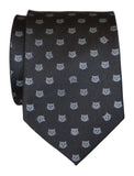 Tiny Cat Face Black Necktie, Cat Pattern Tie, by Cyberoptix