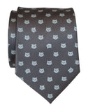 Tiny Cat Face Charcoal Necktie, Cat Pattern Tie, by Cyberoptix