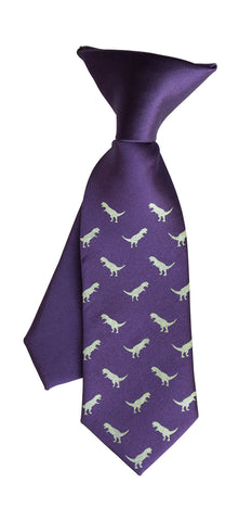 Tiny T-Rex Print Kid's Tie, Boy's Clip-on Dinosaur Pattern Necktie