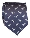 Tiny T-Rex Print Navy Blue Necktie, Dinosaur Pattern Tie, by Cyberoptix