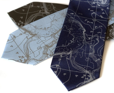 Scandinavian Waters Necktie, Bathymetric Chart Contour Map Tie