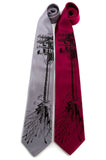 Black ink on silver and raspberry microfiber.Black ink on silver and raspberry microfiber.