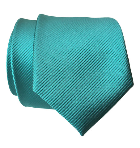 Turquoise Necktie. Solid Color Fine-Stripe Tie, No Print