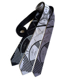 TV Test Pattern tie: dove grey on black; black on silver, black on charcoal