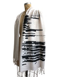 Unidentified Flying Object Print Scarf, Black on Platinum. Declassified Linen-Weave Pashmina, by Cyberoptix