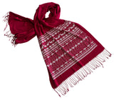 Ugly Christmas Sweater Print Scarf, by Cyberoptix. White on ruby red
