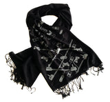 Video game scarf: dove on black pashmina.