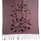 Video game scarf: black on dusty mauve pashmina.