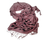 Video game scarf: black on dusty mauve pashmina.