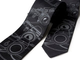 Old Camera Neckties. Dove gray on black.