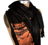  Copper ink on black pashmina.