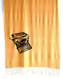  Black ink on mustard pashmina.