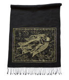 Virgo Constellation Scarf, Antique Brass on Black Linen-Weave Pashmina, By Cyberoptix