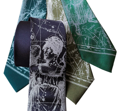 Virgo Necktie, Zodiac Constellation Star Chart Print Tie