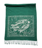 Virgo Constellation Scarf, Silver on Emerald Linen-Weave Pashmina, By Cyberoptix