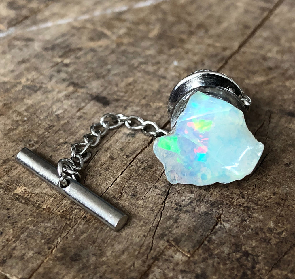 Raw Opal Tie Tack, Ethiopian Welo Opal Tie Pin. Precious Opal Gemstone tie  tack